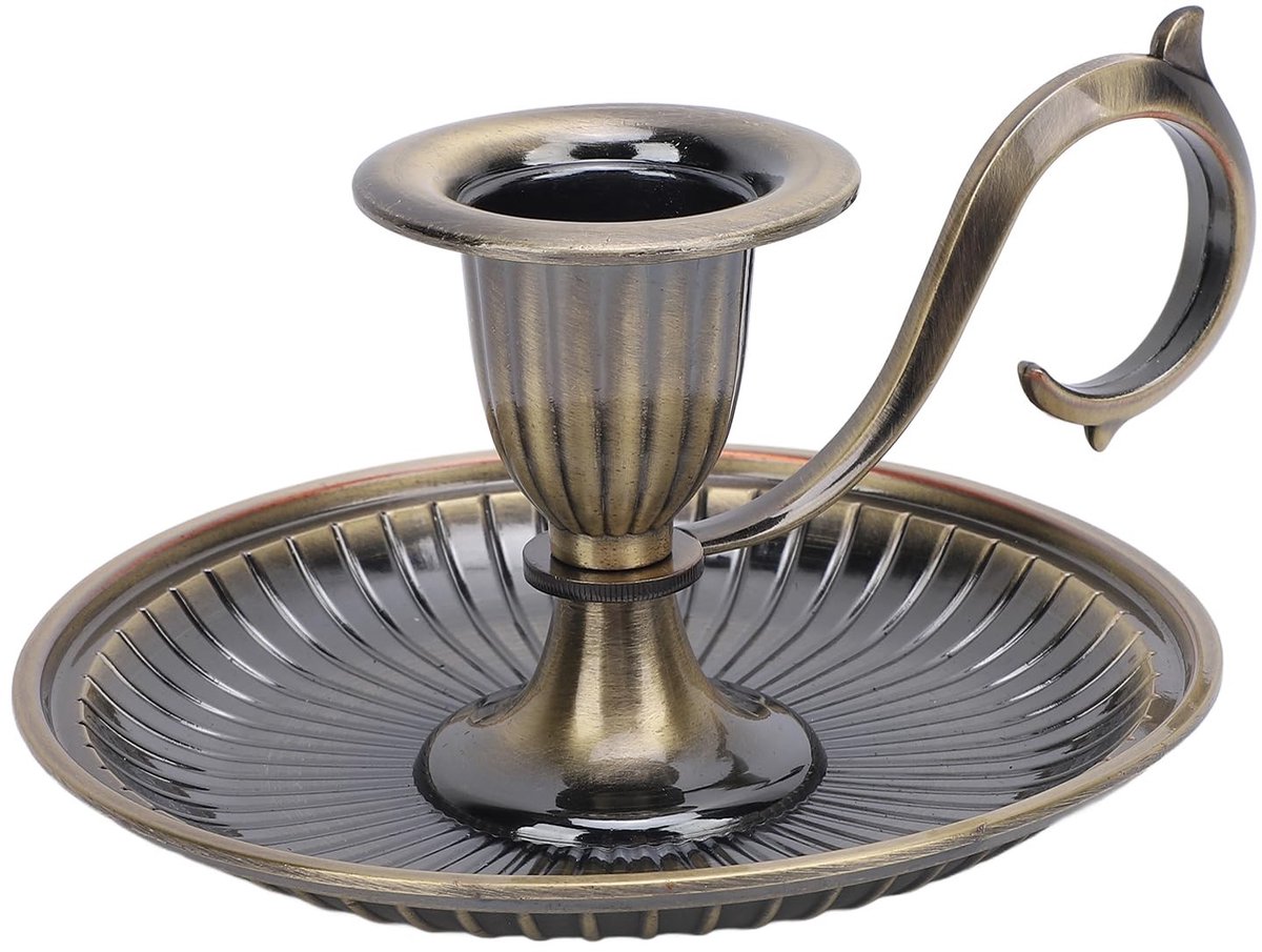 Omgoods- Kandelaar Vintage Stijl - Taps Toelopend - Zinklegering - Eettafel Decoratie - Bruiloft/Huiswarming - Gebogen Handvat - Kaarsenhouder