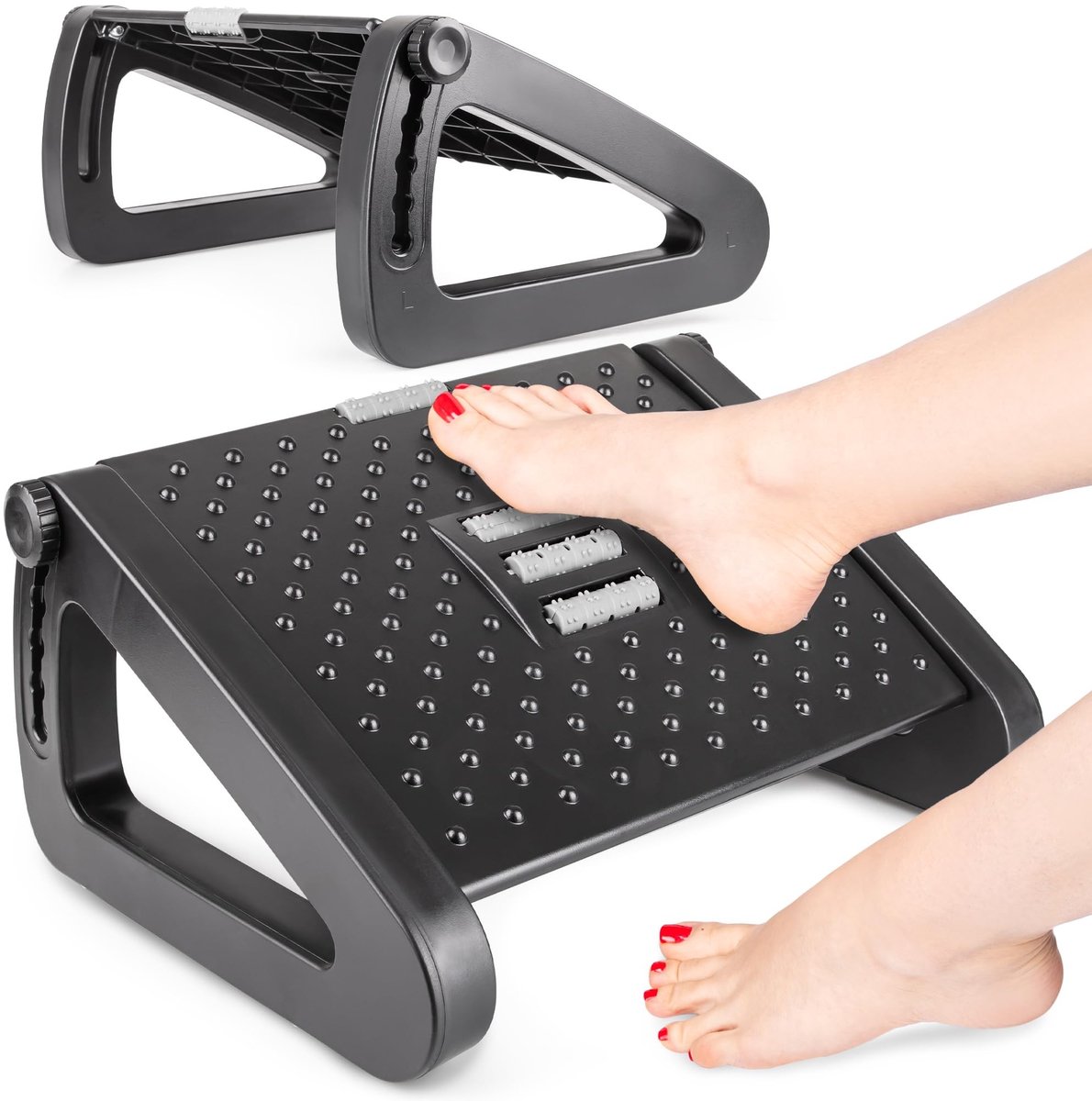Omgoods - Ergonomische Voetensteun Bureau met Massage - Verstelbaar Zwart