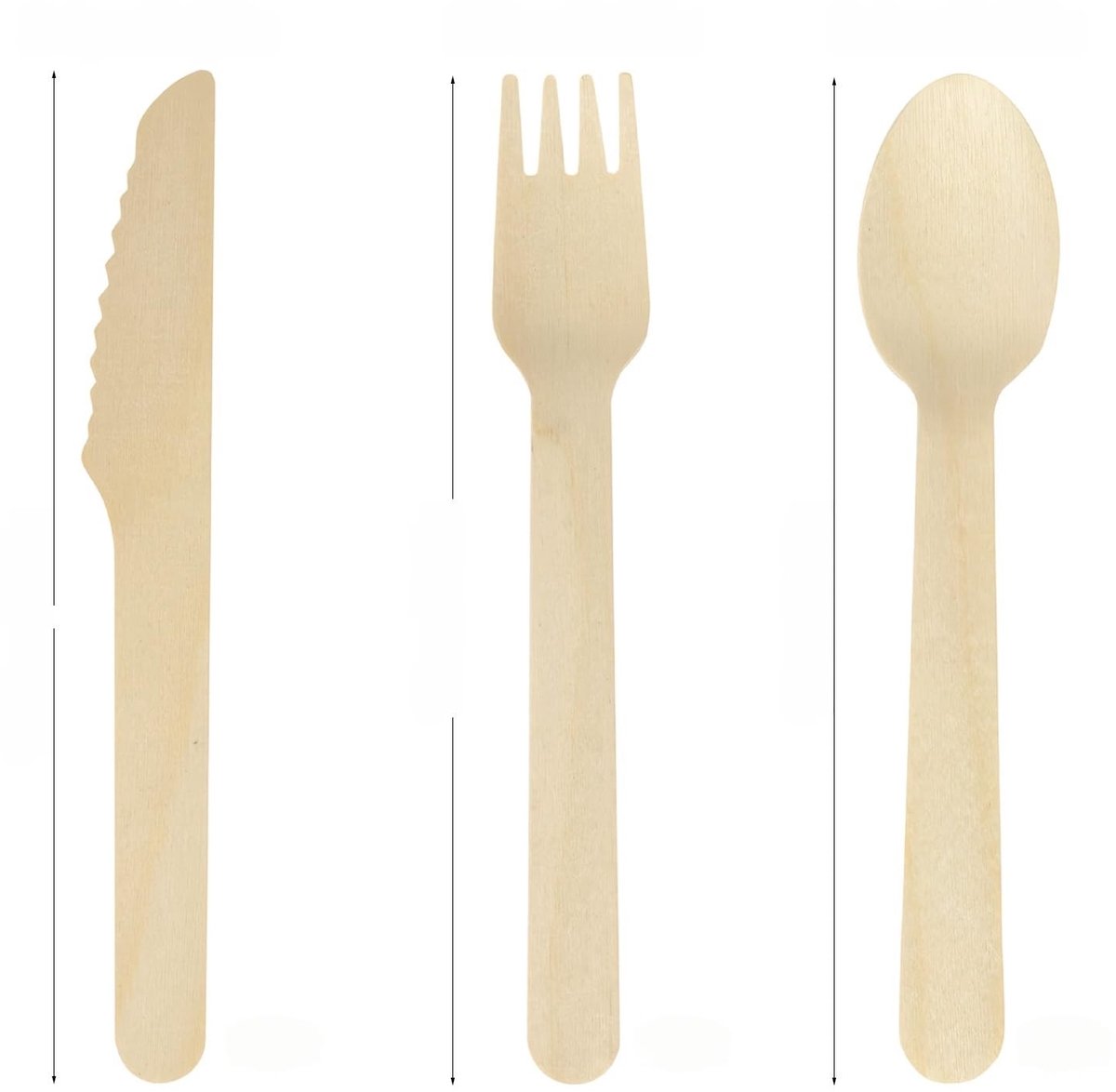 Omgoods- Wegwerpbestek 300 Stuks - Houten Vorken/Lepels/Messen - Duurzaam Berkenhout - Hittebestendig - Lichtgewicht - Geschikt voor Feesten/Picknicks - Bestekset