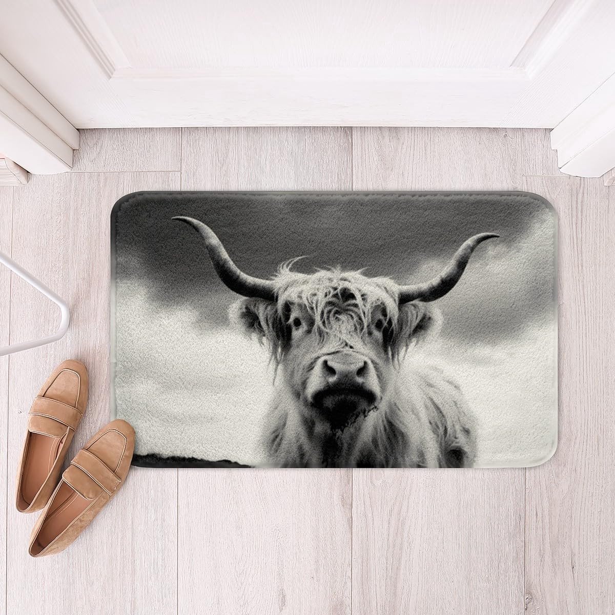 Omgoods - Highland Cow Badmat voor Kinderen - Grijze 3D Print Badmat voor Douche en Bad