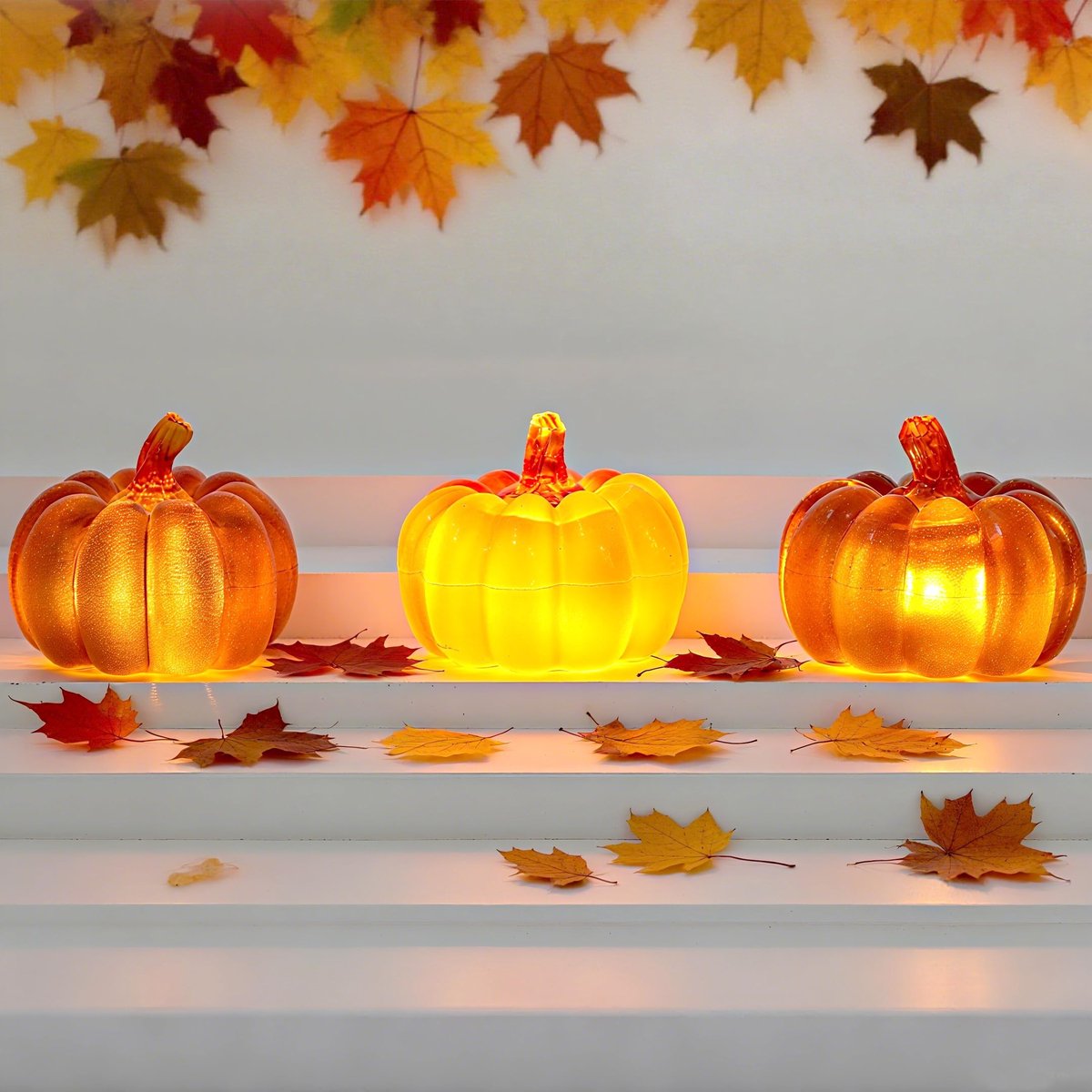 Omgoods - Set van 3 Verlichte Pompoenen voor Herfstdecoratie