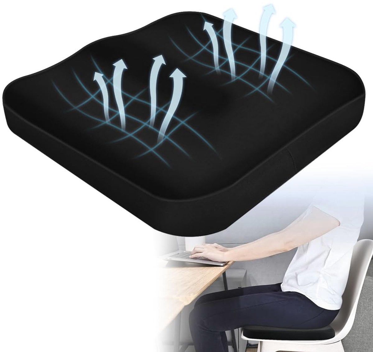 Omgoods - Orthopedisch Zitkussen voor Bureau en Auto - Ergonomisch Geheugenschuim 39x39 cm