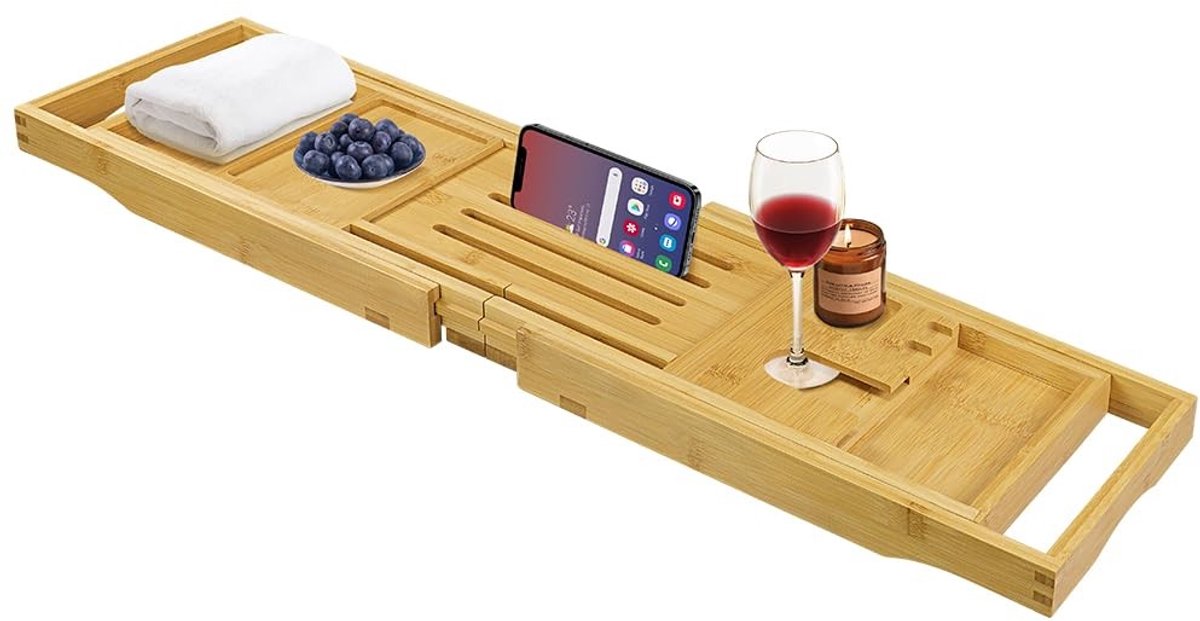 Omgoods - Uitbreidbare Bamboe Badlade voor Ontspanning en Badaccessoires