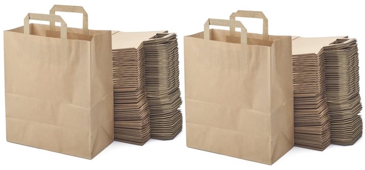 Omgoods - Set van 250 Bruine Kraftpapier Boodschappentassen