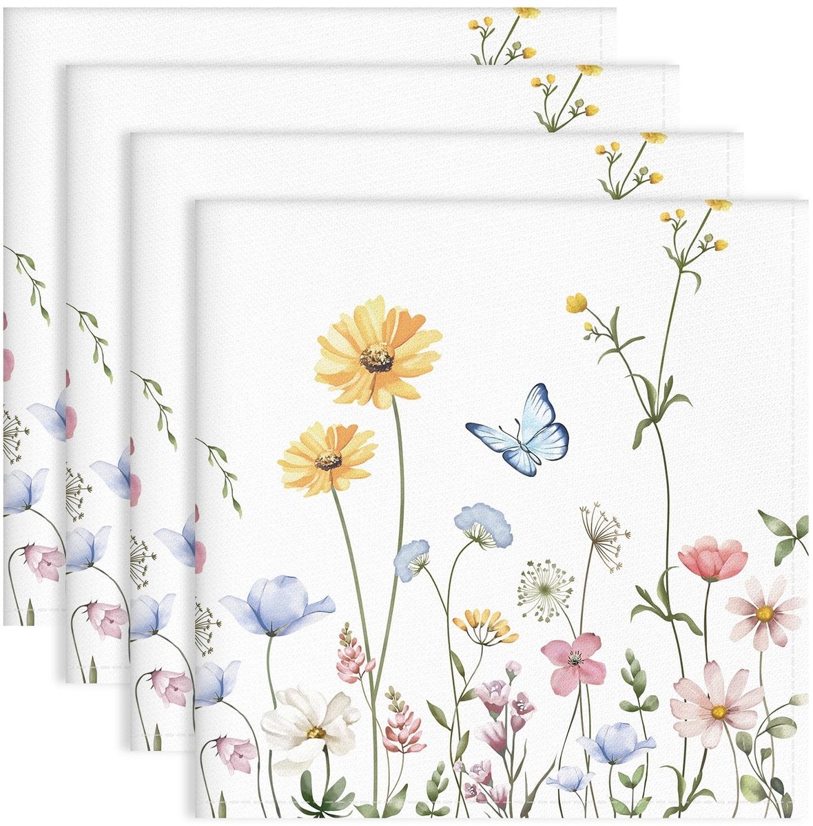 Omgoods - Set van 4 Katoenen Servetten met Bloemenprint 45 x 45 cm
