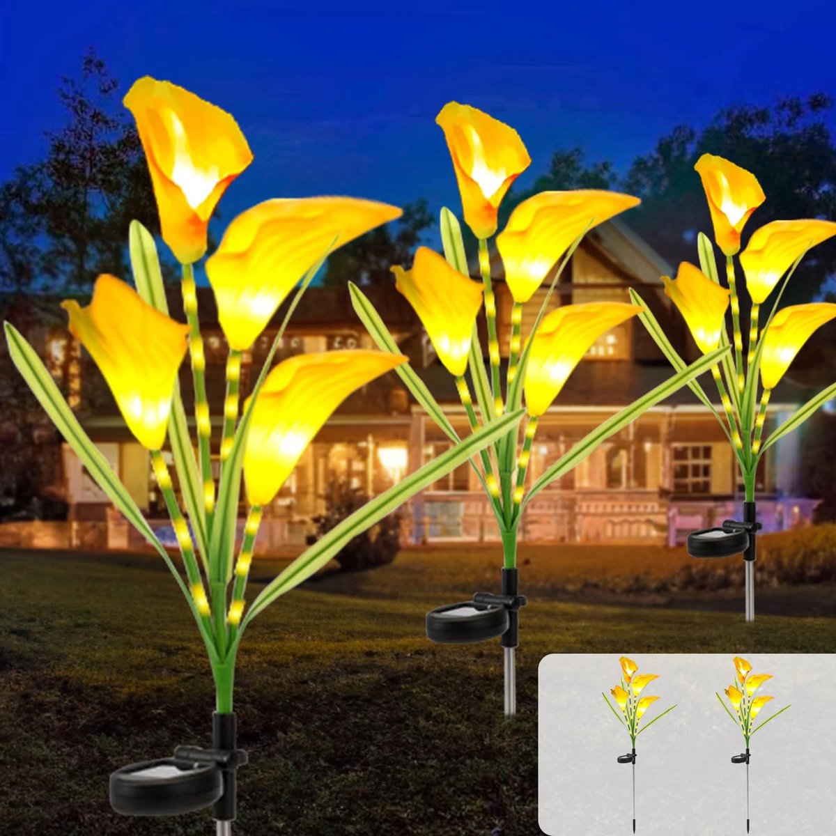 Omgoods - Set van 2 Calla Lelie Solar Lichten met 32 LEDs voor Buiten