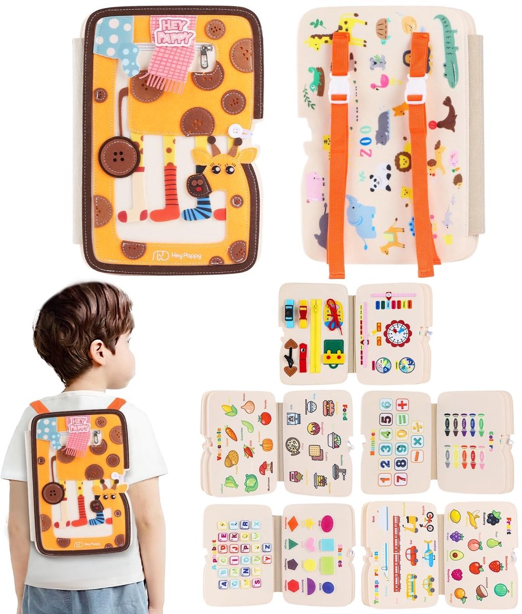 Omgoods- Busy Board 12 in 1 Educatief - Sensorisch Speelgoed - Montessori Speelgoed - Druk Boek Speelgoed - Fijne Motoriek - Inclusief Rugzakband - Sensory Board