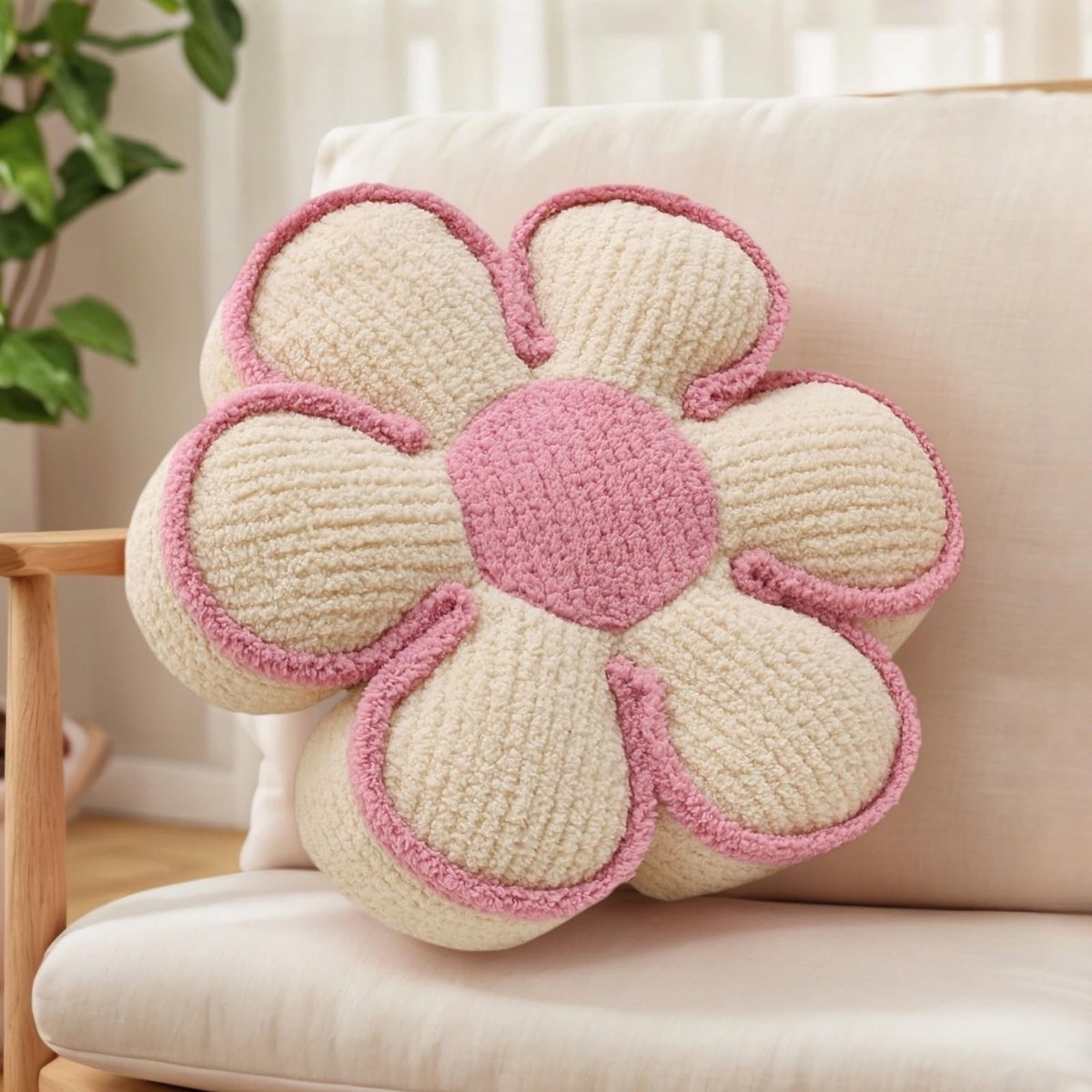 Omgoods - Beige Bloemvormige Vloerkussen 40 x 40 cm voor Decoratie