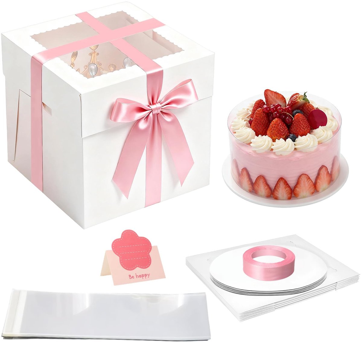 Omgoods - Set van 10 Witte Cakeboxen met Deksel en Venster
