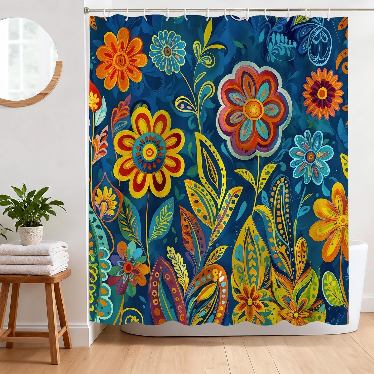 Omgoods - Boheemse Bloemen Douchegordijn 183 x 182 cm - Waterdicht en Modern Design