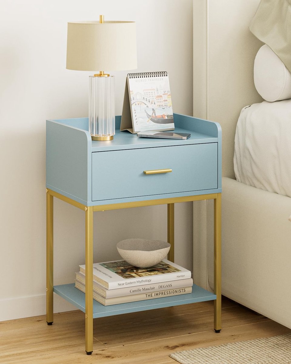 Omgoods - Blauwe Bedside Table met 3 Niveaus en Lade