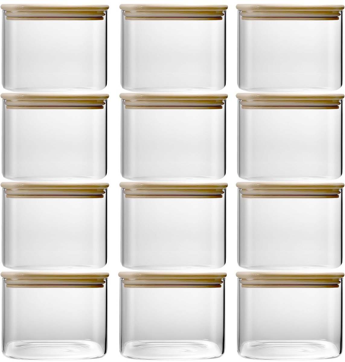 Omgoods - Set van 12 Luchtdichte Glazen Opbergdozen