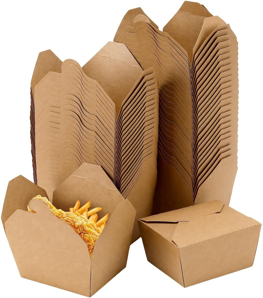 Omgoods - Set van 100 Kraft Papieren Takeaway Boxes met Deksel