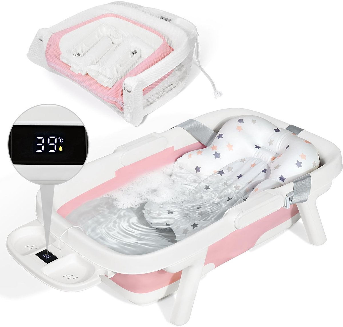 Omgoods - Vouwbare Babybadkuip met Thermometer en Kussen