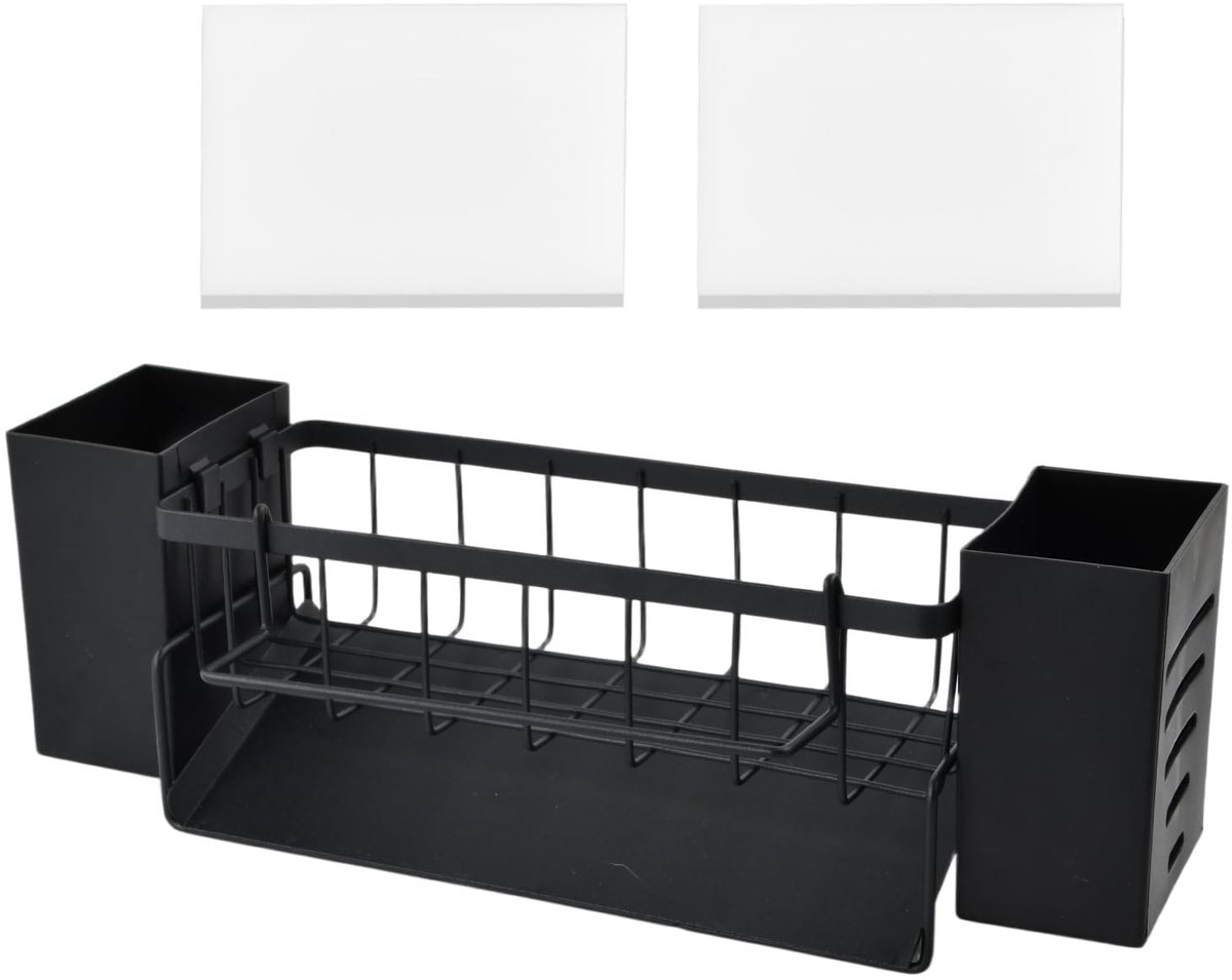 Omgoods - RVS Keuken Organizer Zwart - Spoelbakrek met Handdoekhouder en Sponshouder