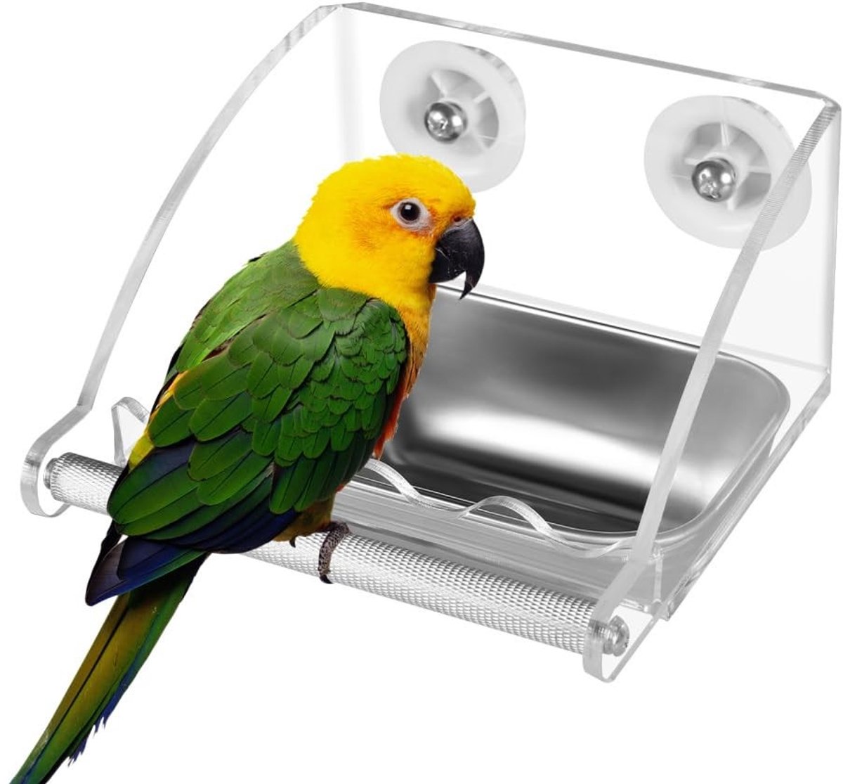 Omgoods- Voederhuisje Roestvrij Staal - Hangend Voederhuisje - Vogelvoerbakje - Antislip Standaard - Eenvoudig te Installeren - Voor Parkieten/Valkparkieten - Vogelvoerbak