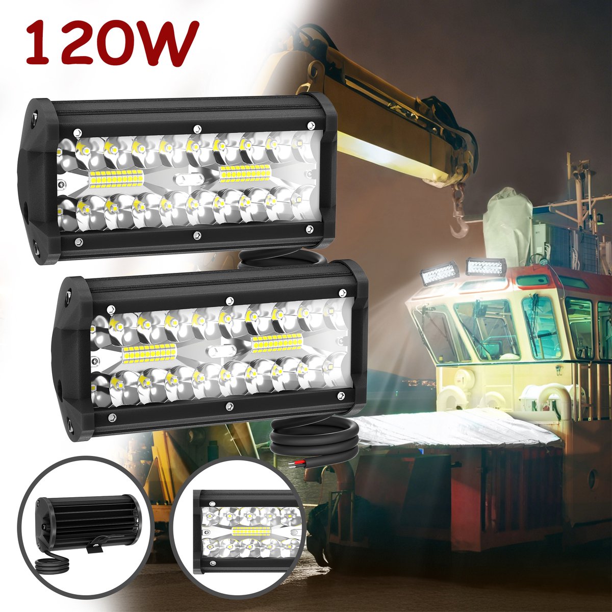 Froadp 120W auto LED-lichtbalk zwart koud licht LED-werklampenbalk 10-30V LED-koplampen met kabelboom voor aanhangwagens tractoren lichtbalk waterdicht IP67 schijnwerper spot LED-balk - 8 stuks