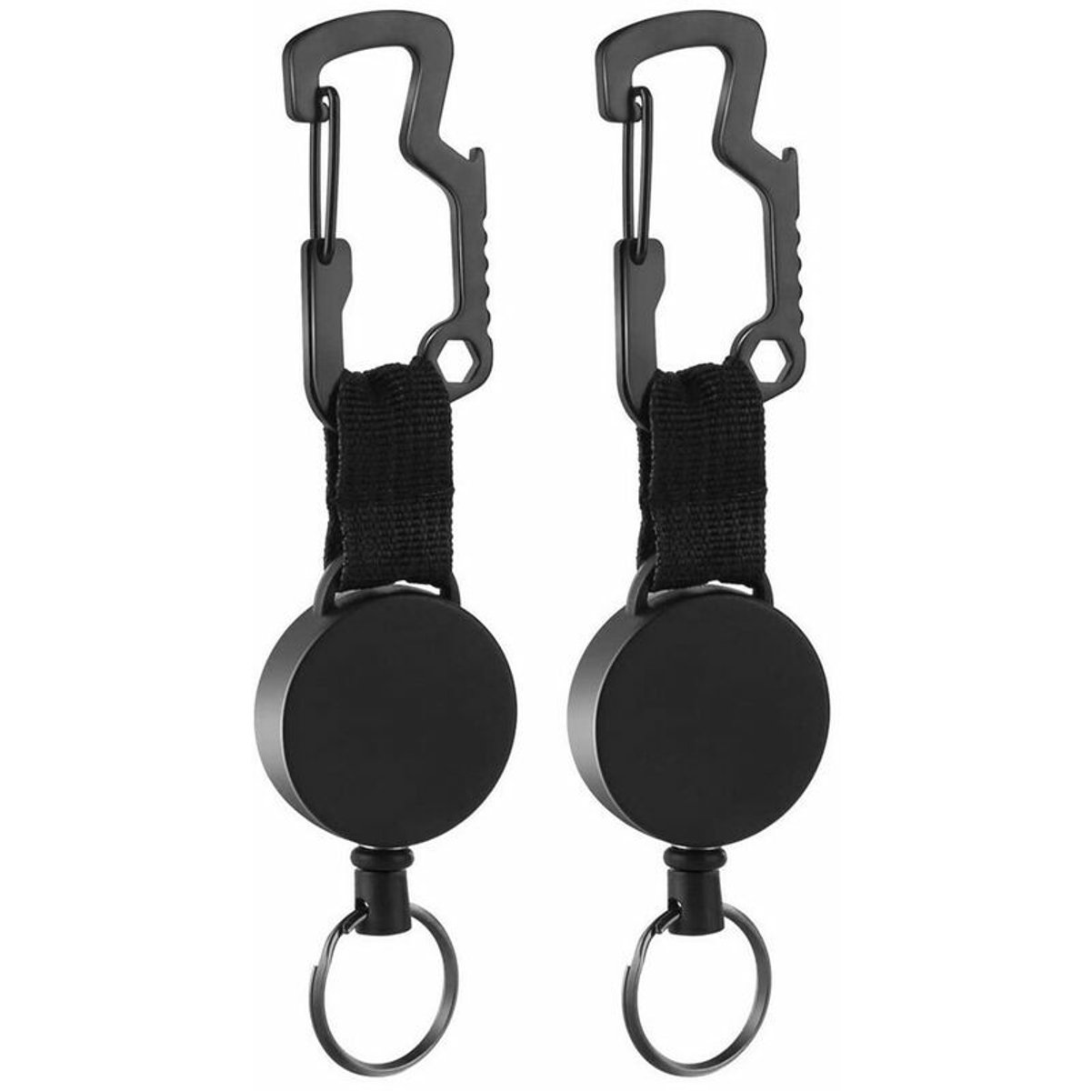Uitschuifbare sleutelhangers, set van 2, multifunctionele flesopener karabijnhaken met gemakkelijk te openen gespen.