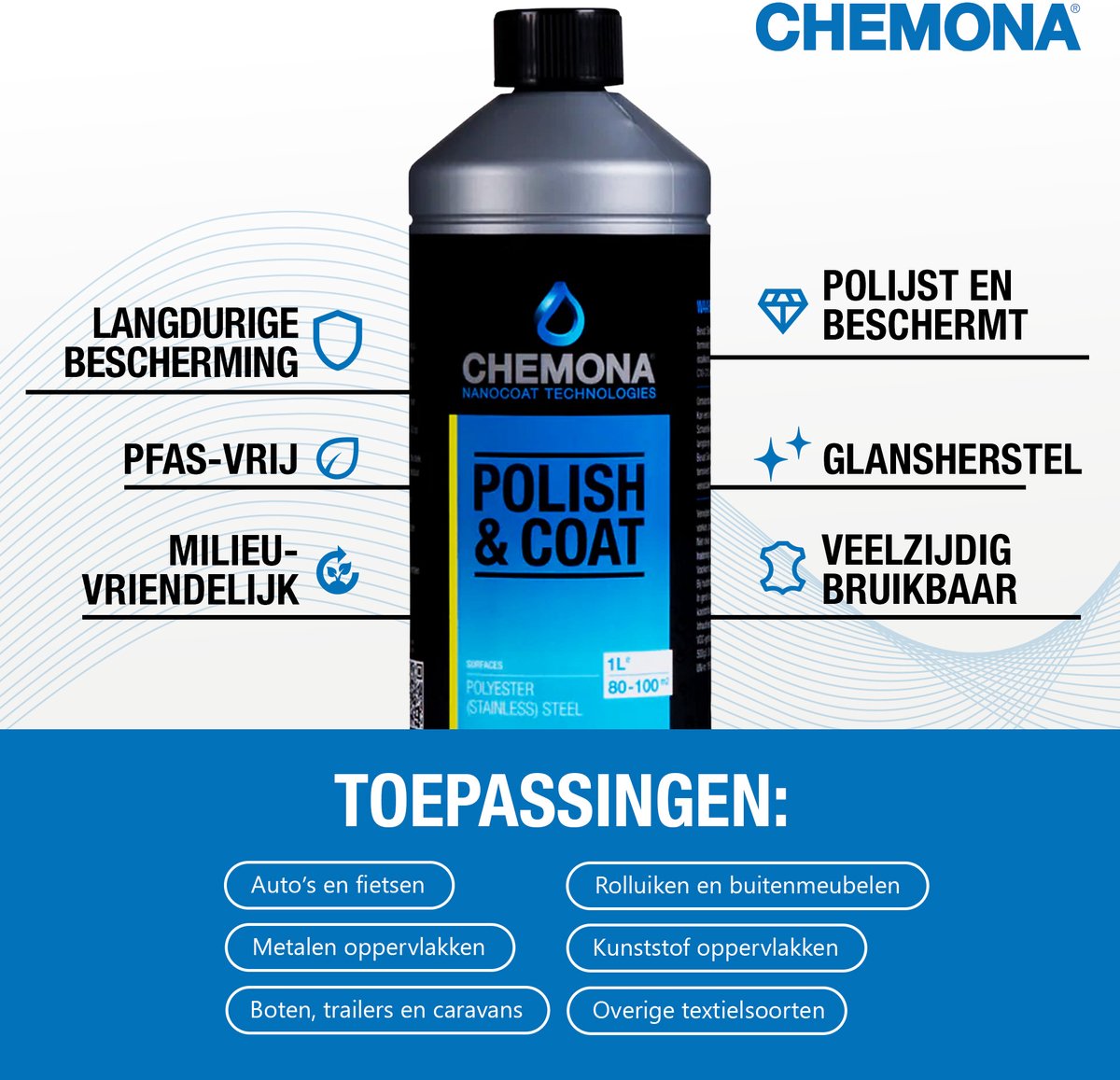 Chemona Car Polish & Coat 5 liter Nano Coating voor Auto - Reinigt, polijst en verzegelt in 1 behandeling - Reinigen en Coaten van autolakken - Helpt bij vervuiling en/of verkleuring. Hoge concentratie nanodeeltjes voor optimale bescherming.