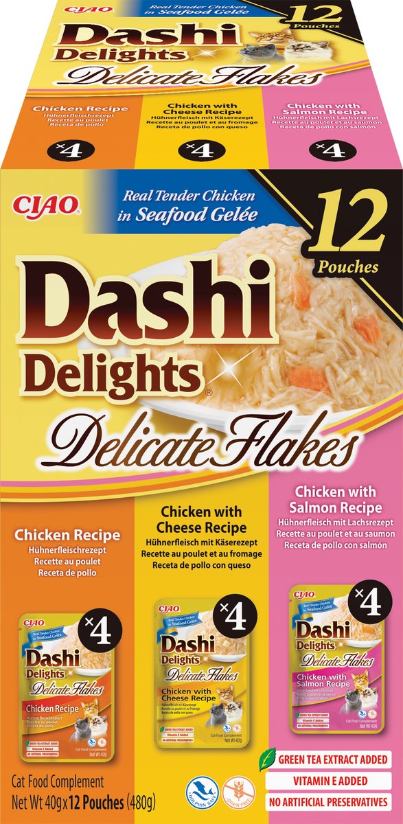 INABA CIAO Dashi Delight Delicate Flakes Kip Natvoer Gelei 12x40g