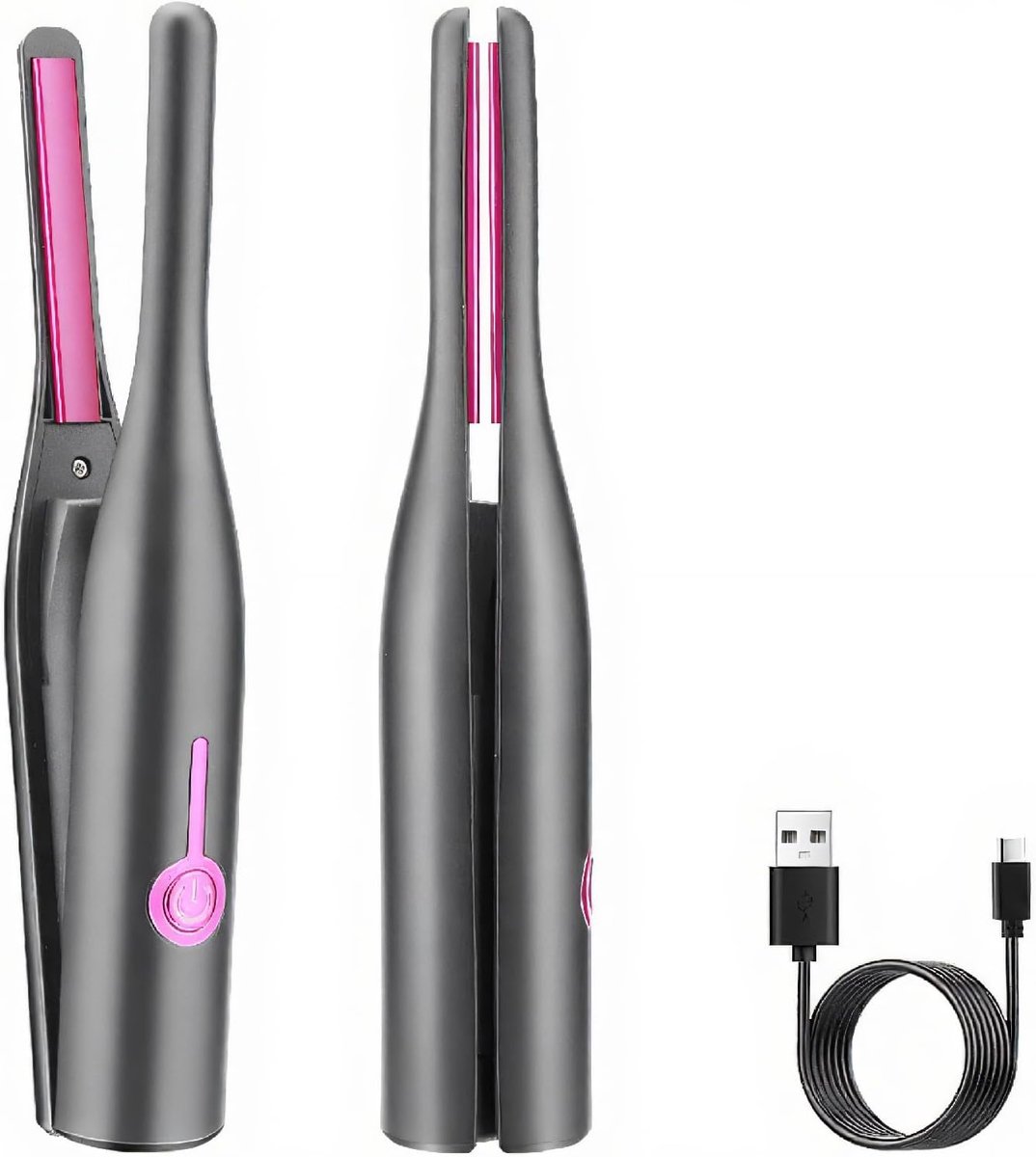 Pencil Flat Iron, Fast Heating Small Cordless Straightener Curler for Short Hair, Bangs, Pixie Cuts, built in 2600mAh Battery (Black)