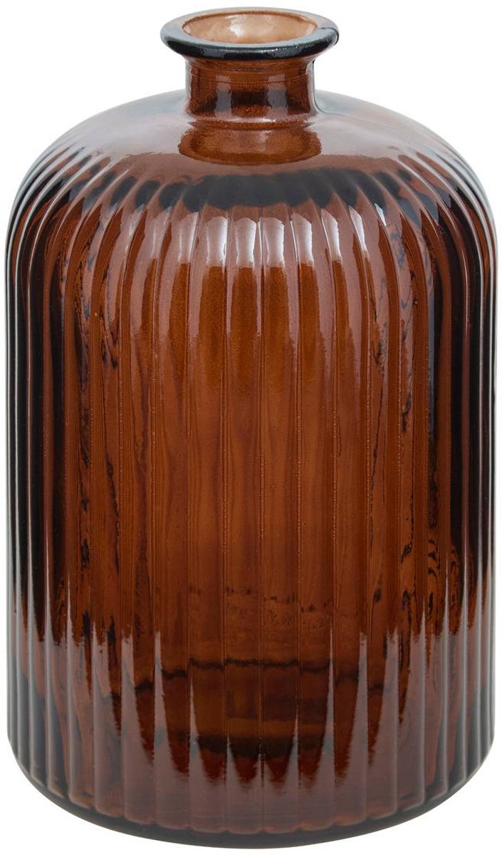 Geribbelde cilindervormige vaas van gerecycled glas LUZ