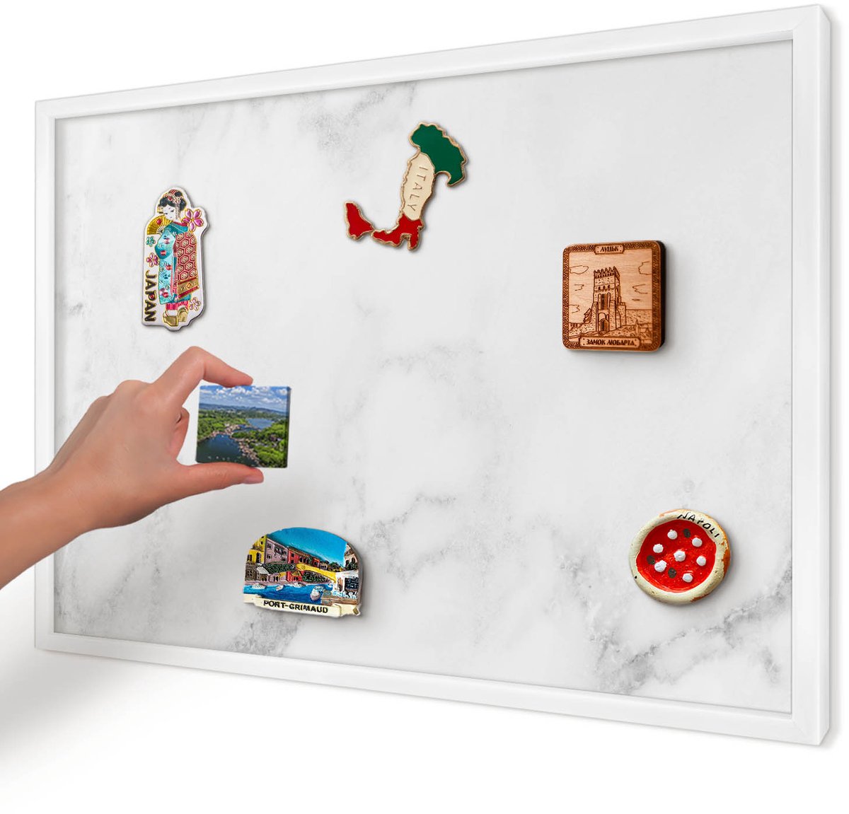 Artprintcave Wit Magneetbord mit Witte Lijst - 60x40 cm - Elegant Marmer Magnetisch Bord - Minimalist Magneet Bord mit Frame - Texturen