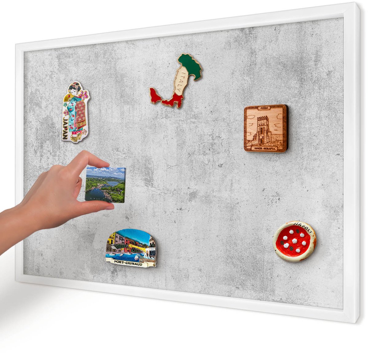 Artprintcave Grijs Magneetbord mit Witte Lijst - 60x40 cm - Ruw Beton Memobord Keuken - Industrieel/Loft Wandbord Magnetisch - Texturen