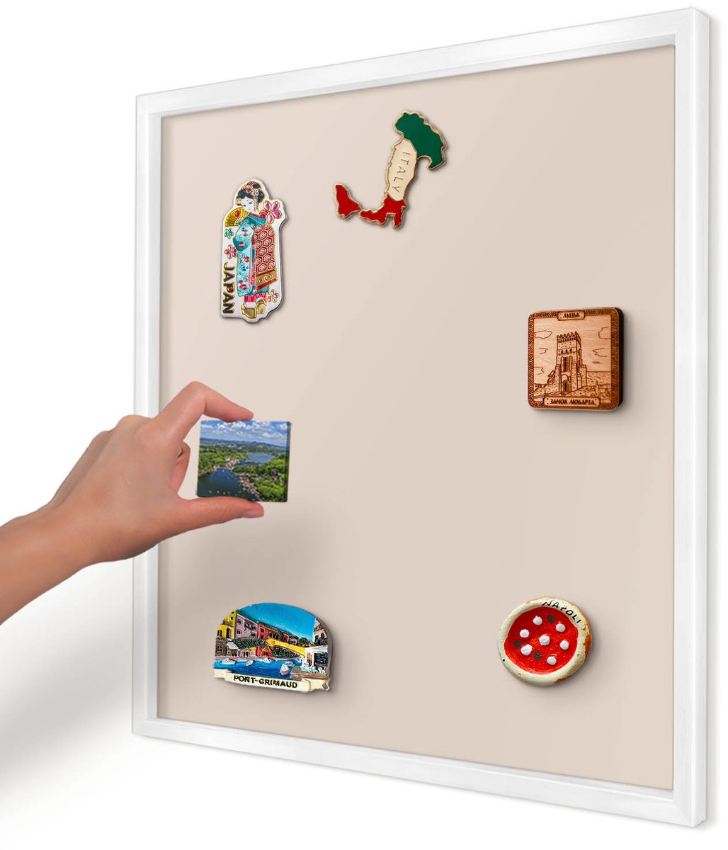 Artprintcave Beige Magneetbord mit Witte Lijst - 50x50 cm - Warm Beige Magneetbord Voor Foto's - Minimalist Notitiebord - Achtergronden En Patronen