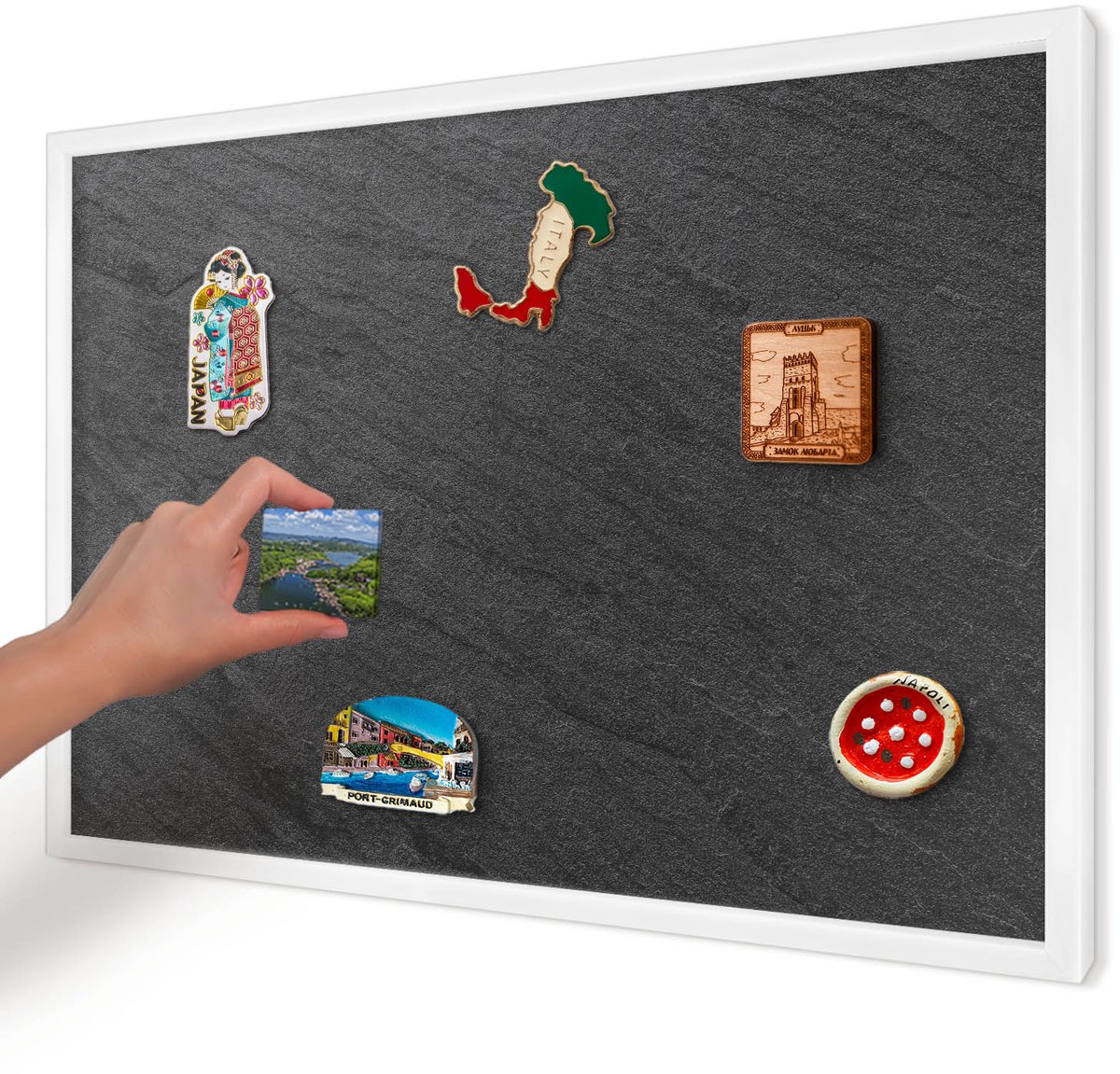 Artprintcave Zwart Magneetbord mit Witte Lijst - 60x40 cm - Zwarte Textuur Memobord Keuken - Minimalist Magnetisch Bord Voor Magneten - Texturen