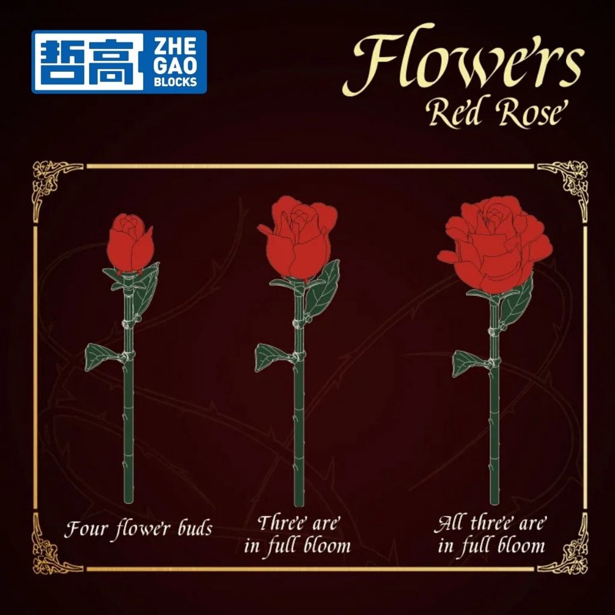 Zhe Gao 11156 Rode Rozen bloemen bouwset | Botanical Flowers Collection modelbouw | Classic Creator STEM speelgoed bouwpakket voor volwassenen en kinderen | Educatief decoratie Kunstbloemen boeket niet geschikt voor Lego | bouwdoos met 443 bouwstenen — afbeelding 5