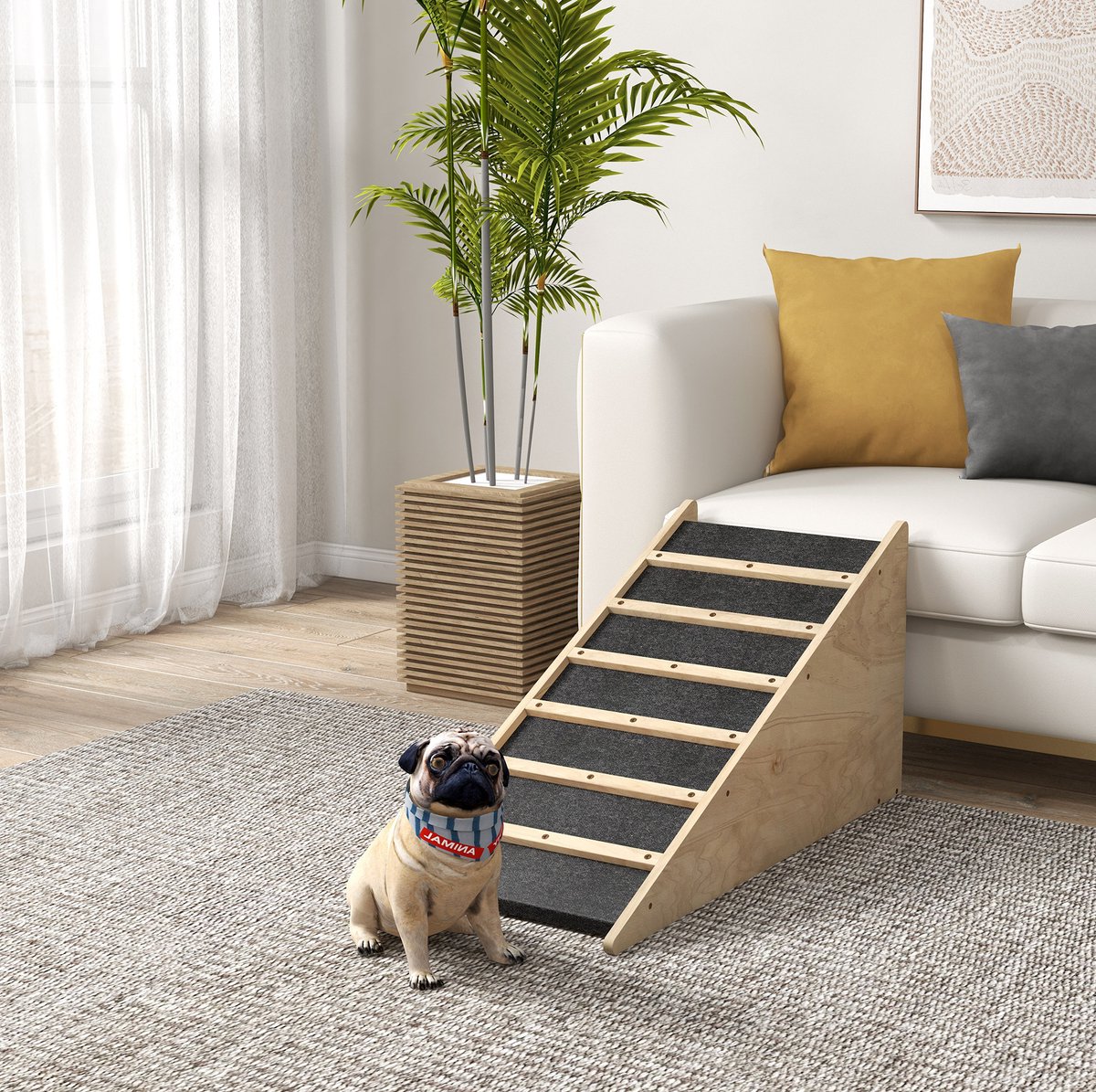 COVREO Hondenloopplank 90 x 40 x 45 cm, naturel, multiplex, antislip