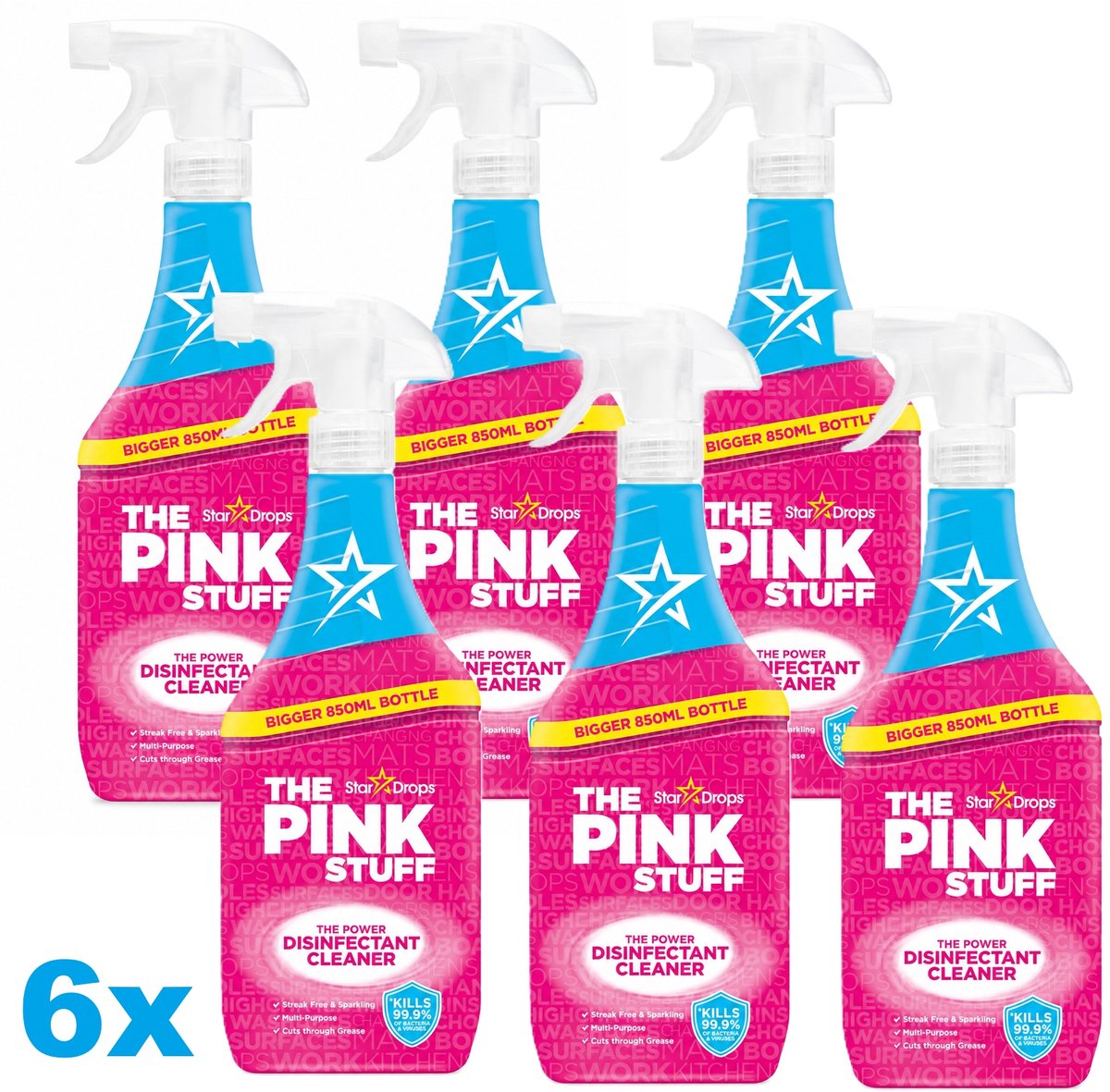 The Pink Stuff Disinfectant Cleaner Spray – 6 x 850 ml – Desinfecterende Allesreiniger – Voordeelverpakking