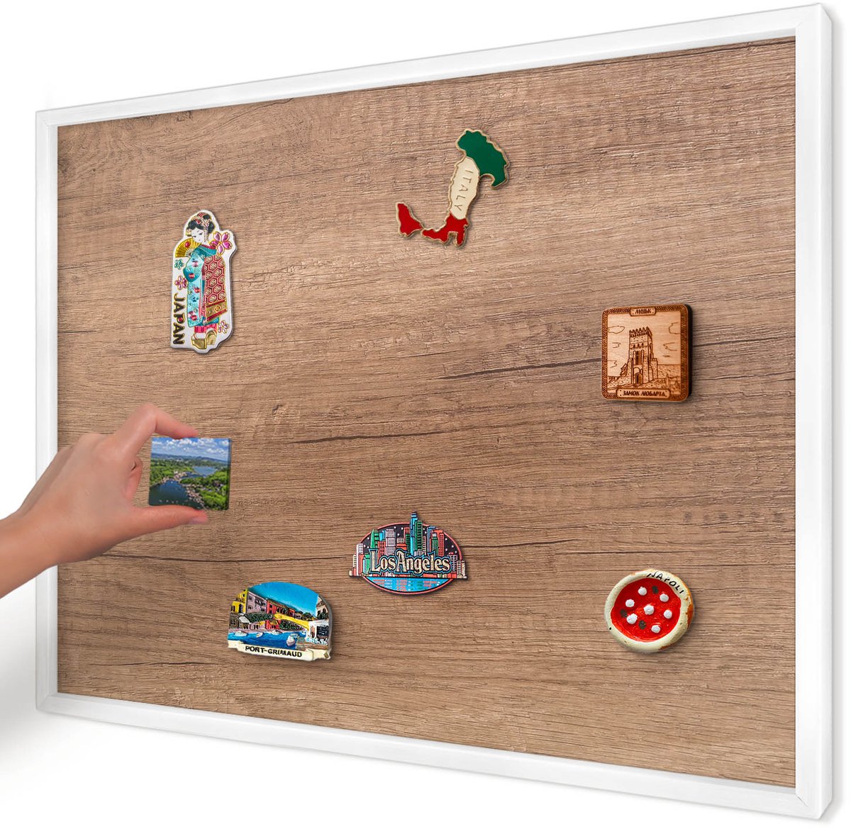 Artprintcave Bruin Magneetbord mit Witte Lijst - 70x50 cm - Houtstructuur Magnetische Organizer - Rustiek Magnetisch Bord Voor Magneten - Texturen