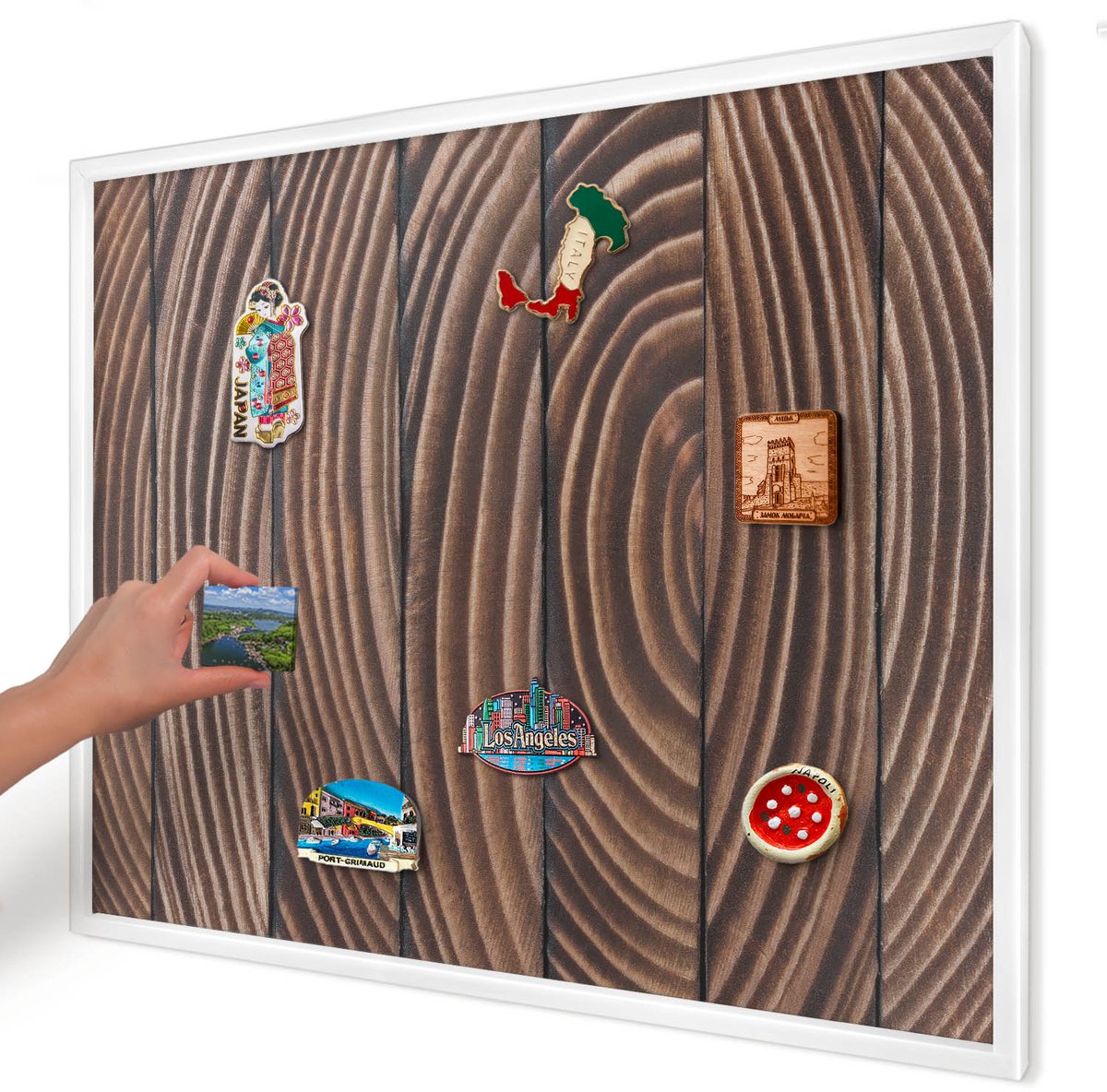 Artprintcave Bruin Magneetbord mit Witte Lijst - 80x60 cm - Houtstructuur Wandbord Magnetisch - Rustiek Magnetische Organizer - Texturen