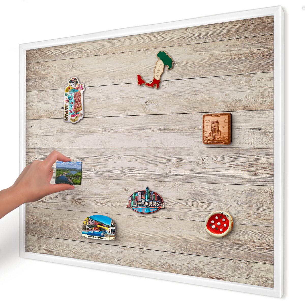 Artprintcave Beige Magneetbord mit Witte Lijst - 80x60 cm - Houtstructuur Magneetbord Voor Keuken - Rustiek Magnetisch Bord - Texturen