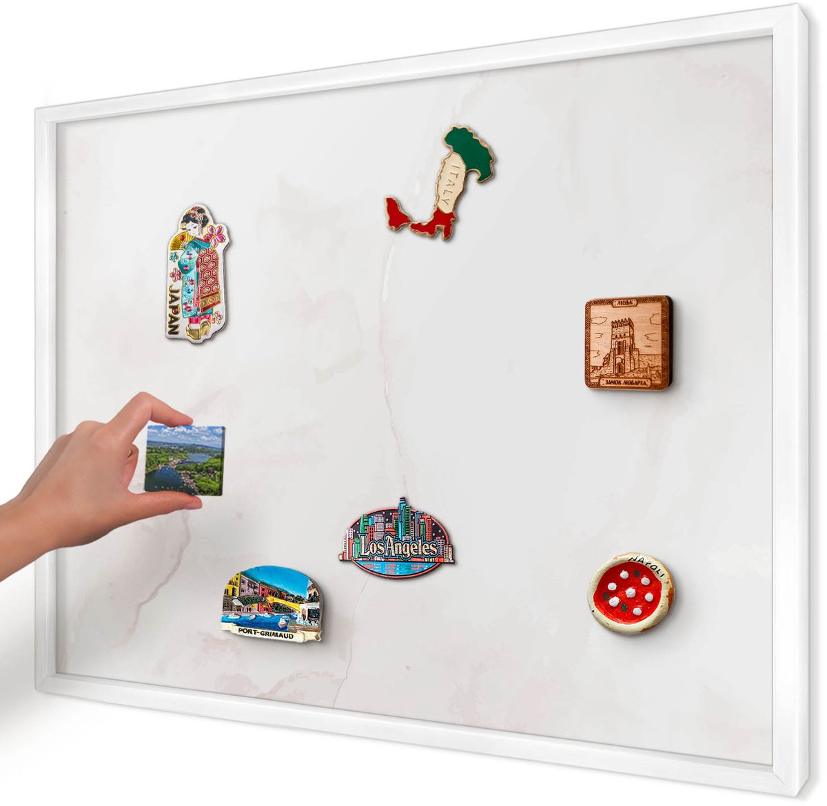 Artprintcave Romig Magneetbord mit Witte Lijst - 70x50 cm - Marmeren Elegantie Magnetisch Bord Voor Magneten - Minimalist Magnetisch Bord - Abstractie