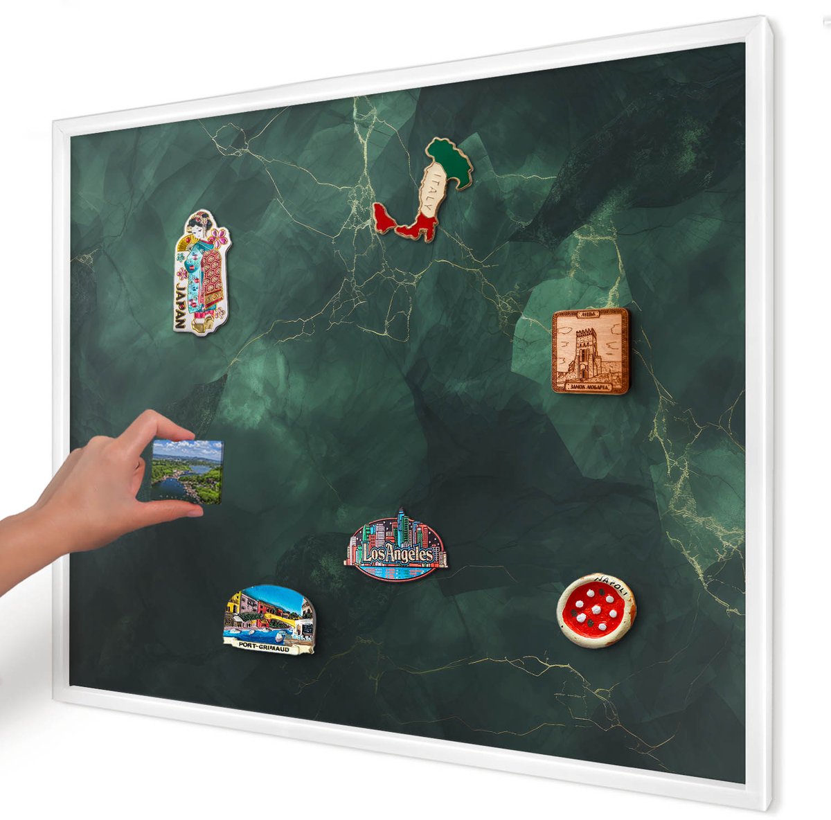 Artprintcave Donkergroen Magneetbord mit Witte Lijst - 80x60 cm - Groene Diepte Magnetische Organizer - Abstract Bord Voor Magneten - Abstractie