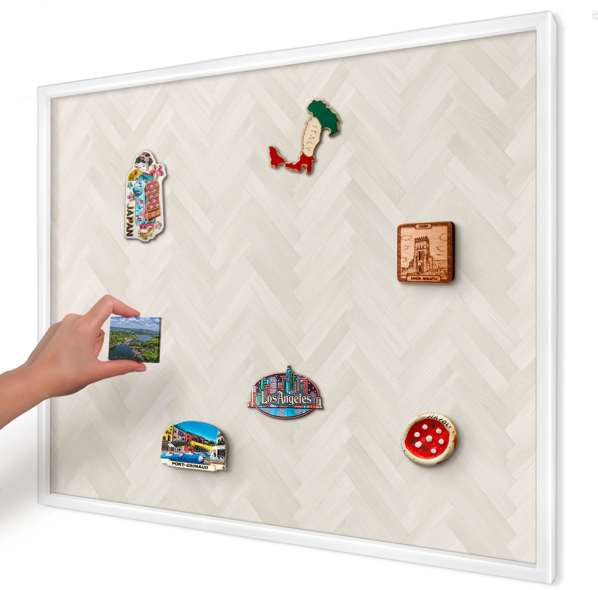 Artprintcave Romig Magneetbord mit Witte Lijst - 80x60 cm - Subtiele Visgraat Notitiebord - Minimalist Magnetisch Bord Voor Magneten - Texturen