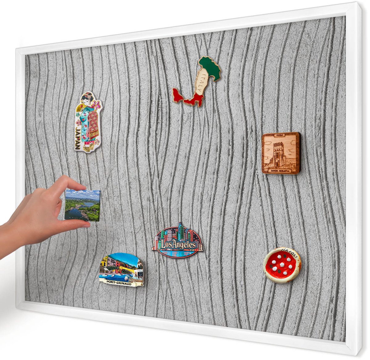 Artprintcave Grijs Magneetbord mit Witte Lijst - 70x50 cm - Grijze Golven Magnetisch Bord Voor Magneten - Minimalist Magneetbord Voor Foto's - Texturen