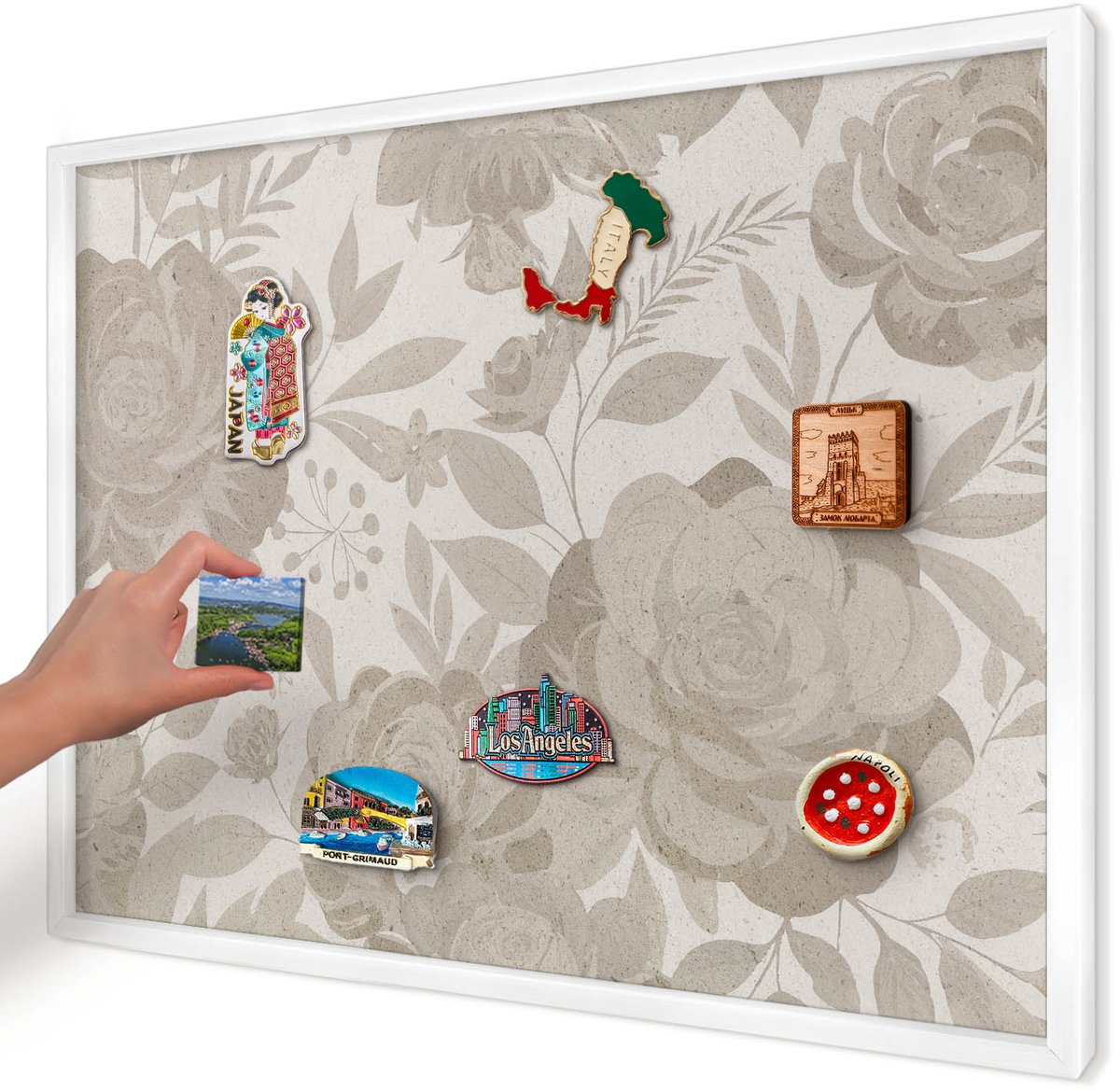 Artprintcave Beige Magneetbord mit Witte Lijst - 70x50 cm - Vintage Bloemen Magnetisch Bord Voor Magneten - Vintage Wandbord Magnetisch - Bloemen En Planten