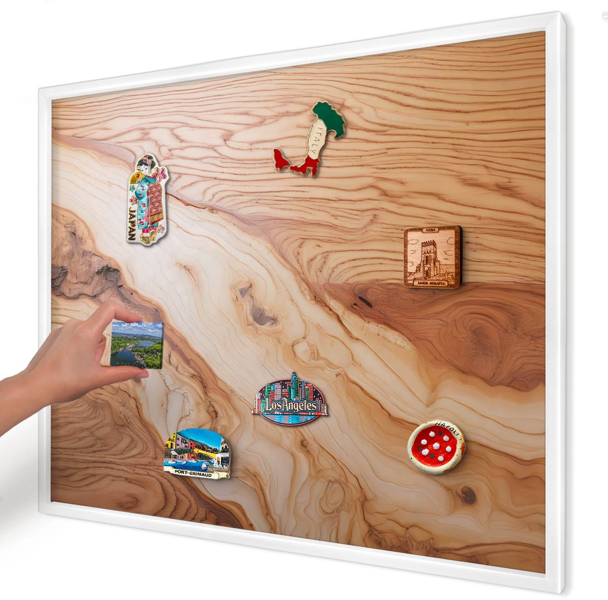 Artprintcave Bruin Magneetbord mit Witte Lijst - 80x60 cm - Houtstructuur Magneetbord Voor Keuken - Rustiek Magneet Bord mit Frame - Texturen