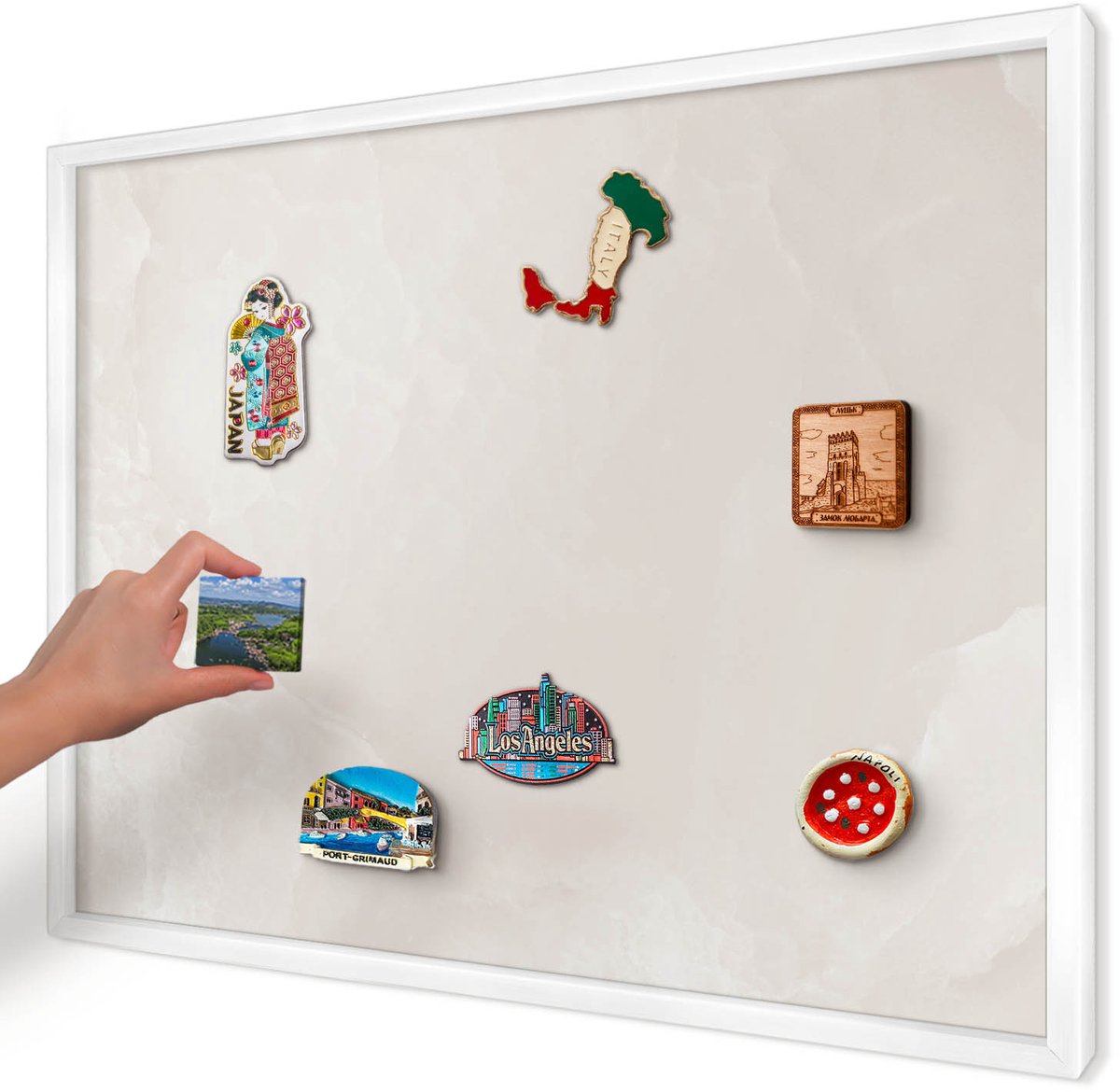 Artprintcave Beige Magneetbord mit Witte Lijst - 70x50 cm - Romige Textuur Magneetbord Voor Keuken - Minimalist Magneet Bord mit Frame - Texturen