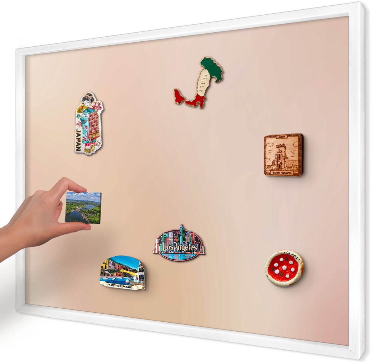 Artprintcave Beige Magneetbord mit Witte Lijst - 70x50 cm - Zachtbeige Bord Voor Magneten - Minimalist Magneetbord Voor Keuken - Texturen