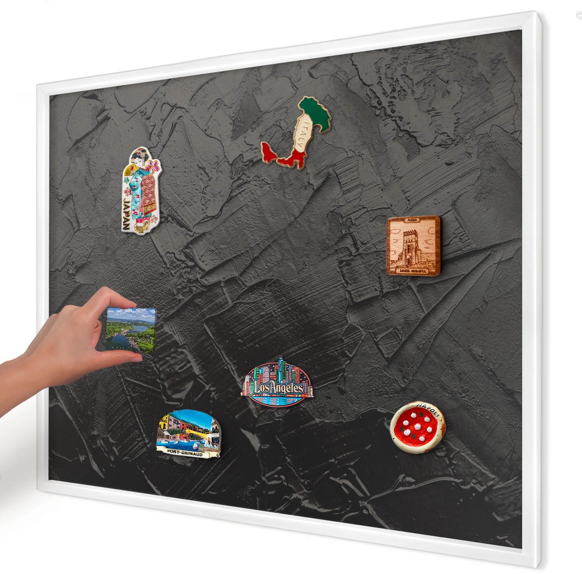 Artprintcave Zwart Magneetbord mit Witte Lijst - 80x60 cm - Gestructureerd Zwart Wandbord Magnetisch - Abstract Magneet Bord mit Frame - Abstractie