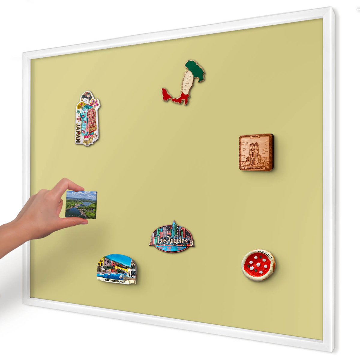 Artprintcave Geel Magneetbord mit Witte Lijst - 80x60 cm - Lichte Mosterd Magneet Bord mit Frame - Minimalist Magnetisch Bord Voor Magneten - Achtergronden En Patronen