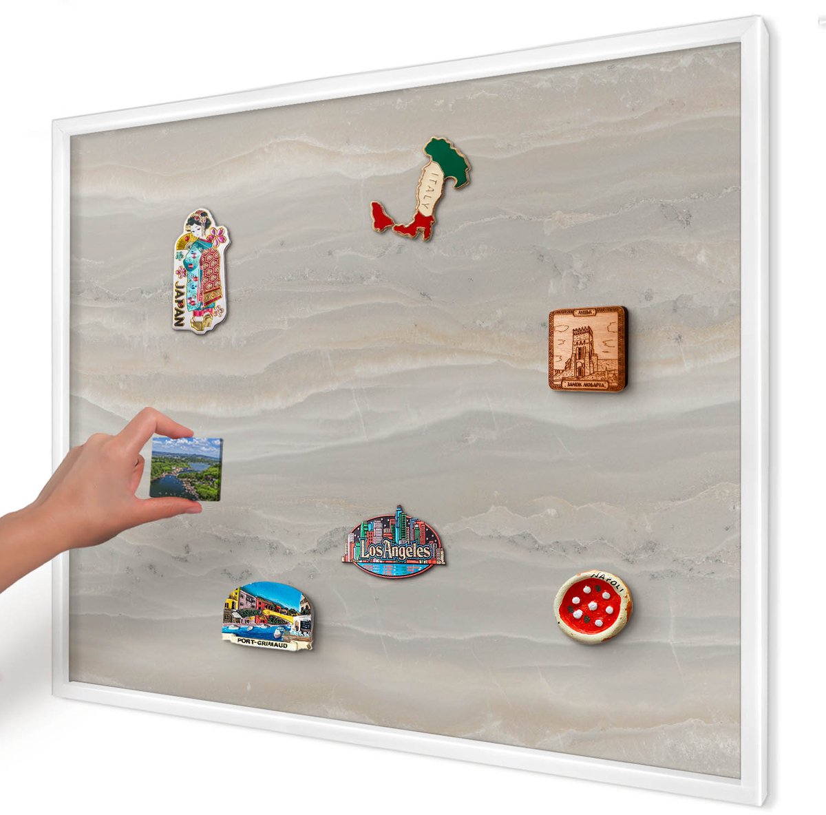 Artprintcave Grijs Magneetbord mit Witte Lijst - 80x60 cm - Marmertextuur Wandbord Magnetisch - Minimalist Magnetisch Bord Voor Magneten - Texturen