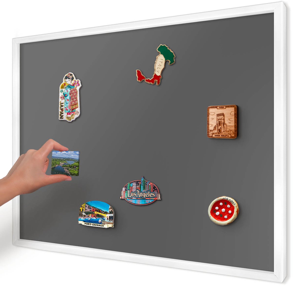 Artprintcave Grijs Magneetbord mit Witte Lijst - 70x50 cm - Donkergrijs Notitiebord - Minimalist Magneetbord Voor Keuken - Achtergronden En Patronen