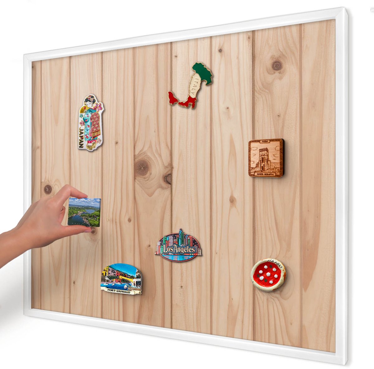 Artprintcave Beige Magneetbord mit Witte Lijst - 80x60 cm - Houten Patroon Magnetische Organizer - Rustiek Wandbord Magnetisch - Texturen