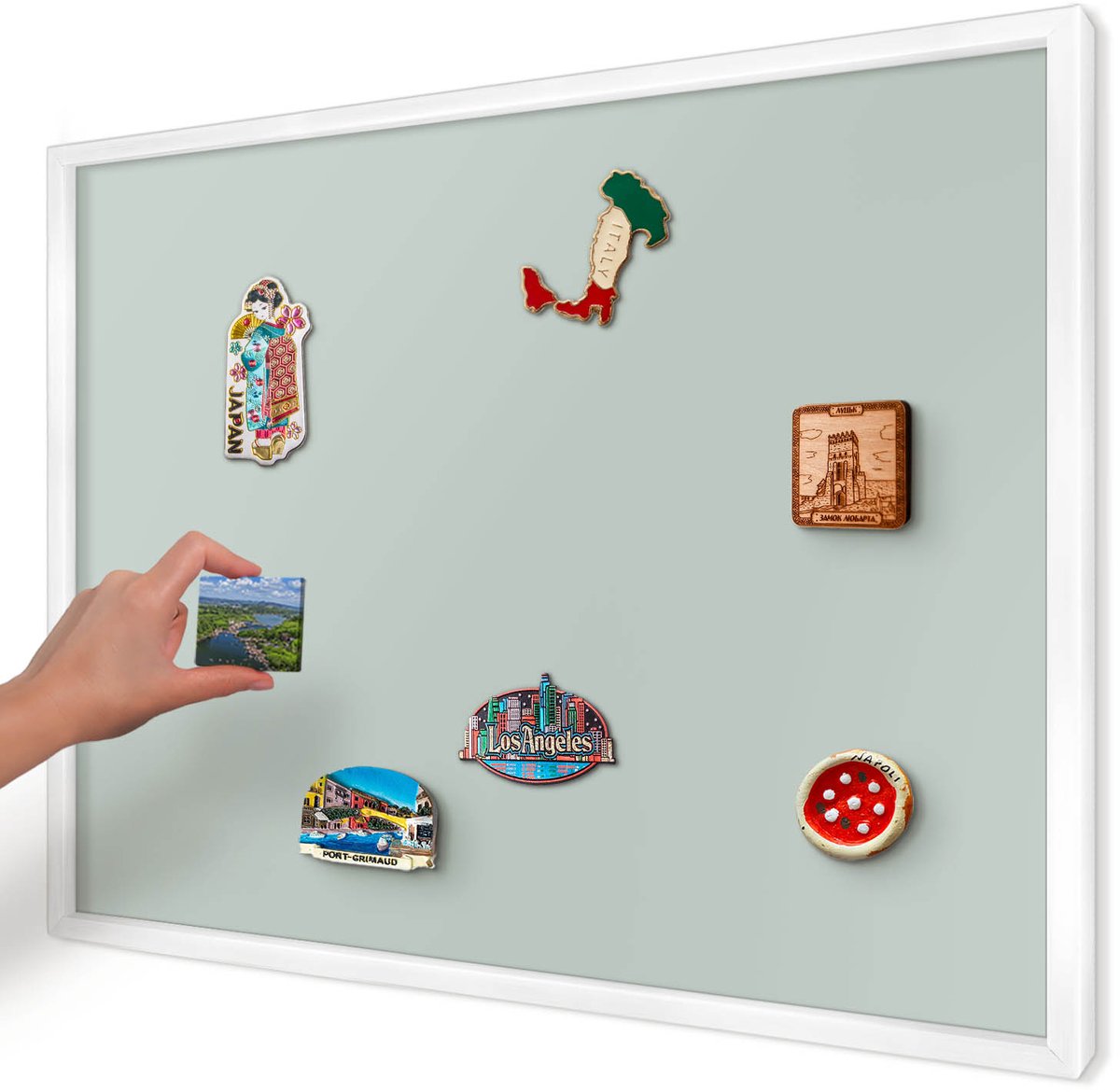 Artprintcave Groente Magneetbord mit Witte Lijst - 70x50 cm - Lichte Munt Notitiebord - Minimalist Magneetbord Voor Keuken - Achtergronden En Patronen